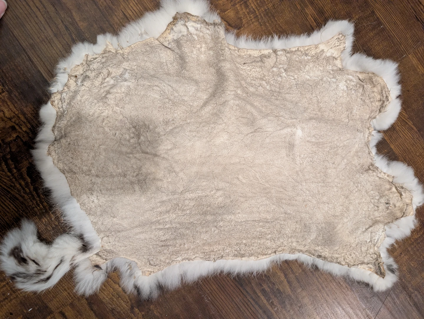 White and Black Striped Rabbit Fur Hide little mat - photo 2
