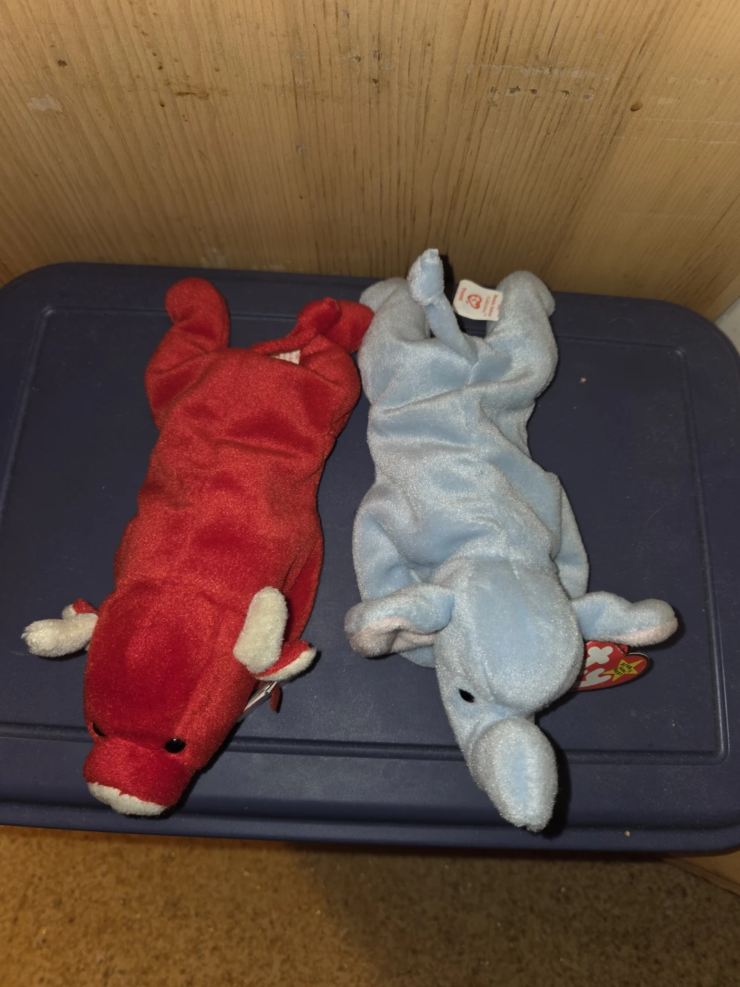 2 Beanie Babies - Red Bull and Blue Elephant