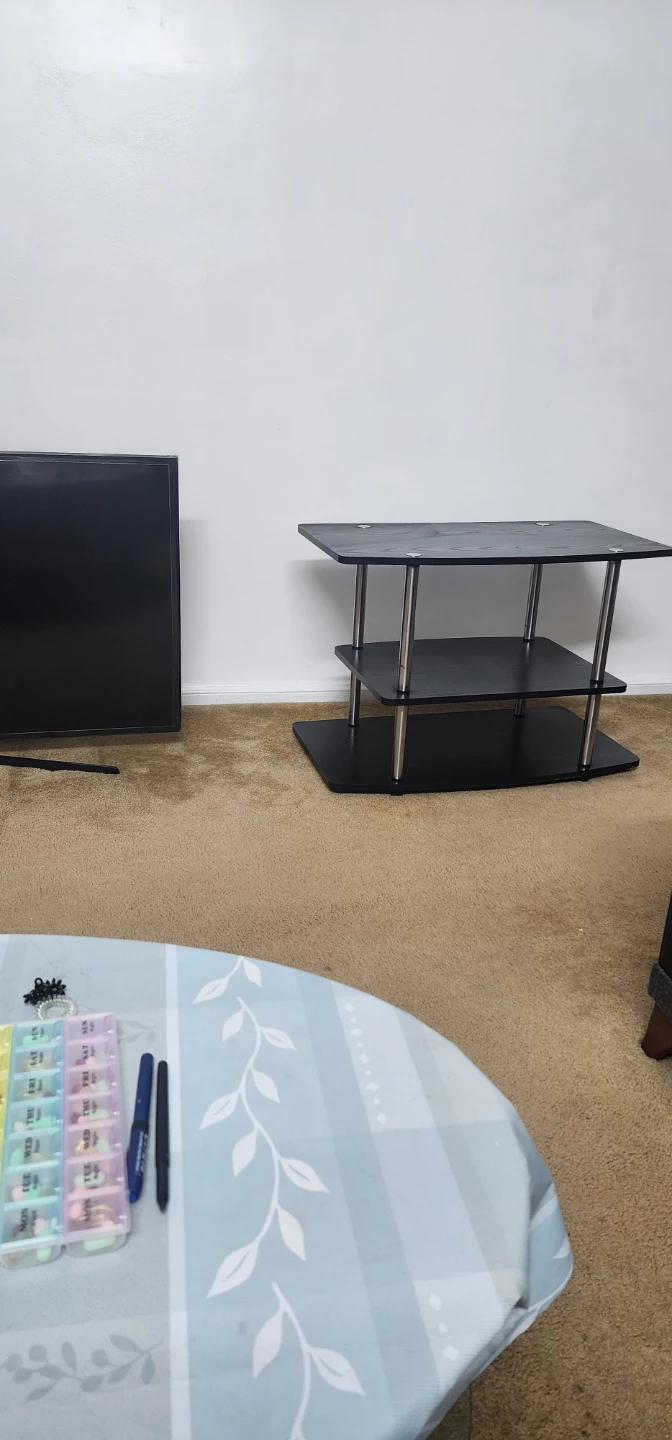 Black 3-Tier TV Stand with Silver Poles