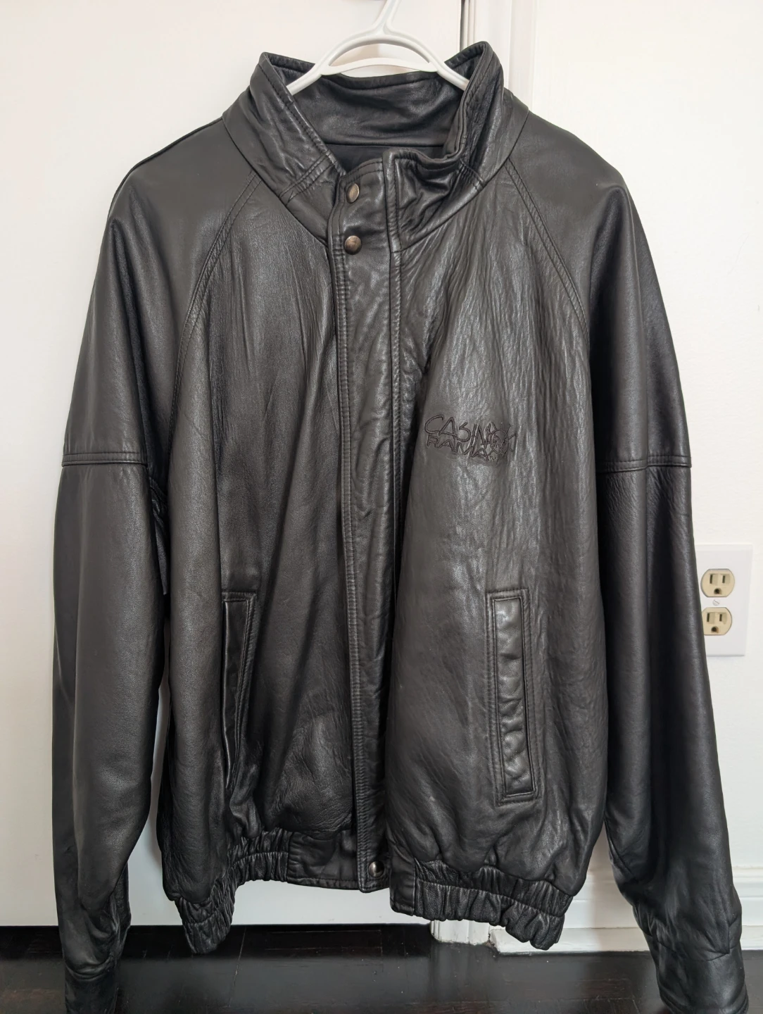 CASINO RAMA XXL Black Leather Bomber Jacket Doldan Fashion