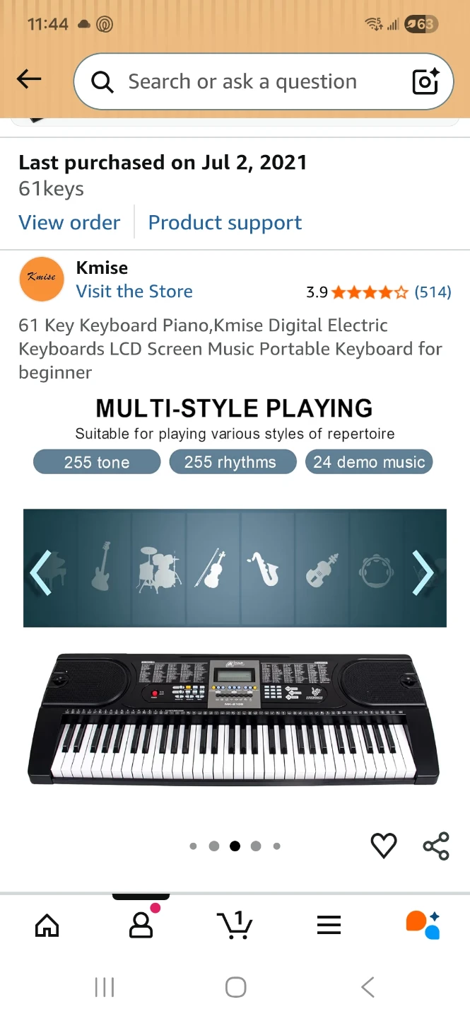 Kmise 61 Key Digital Electric Keyboard Piano for Beginner