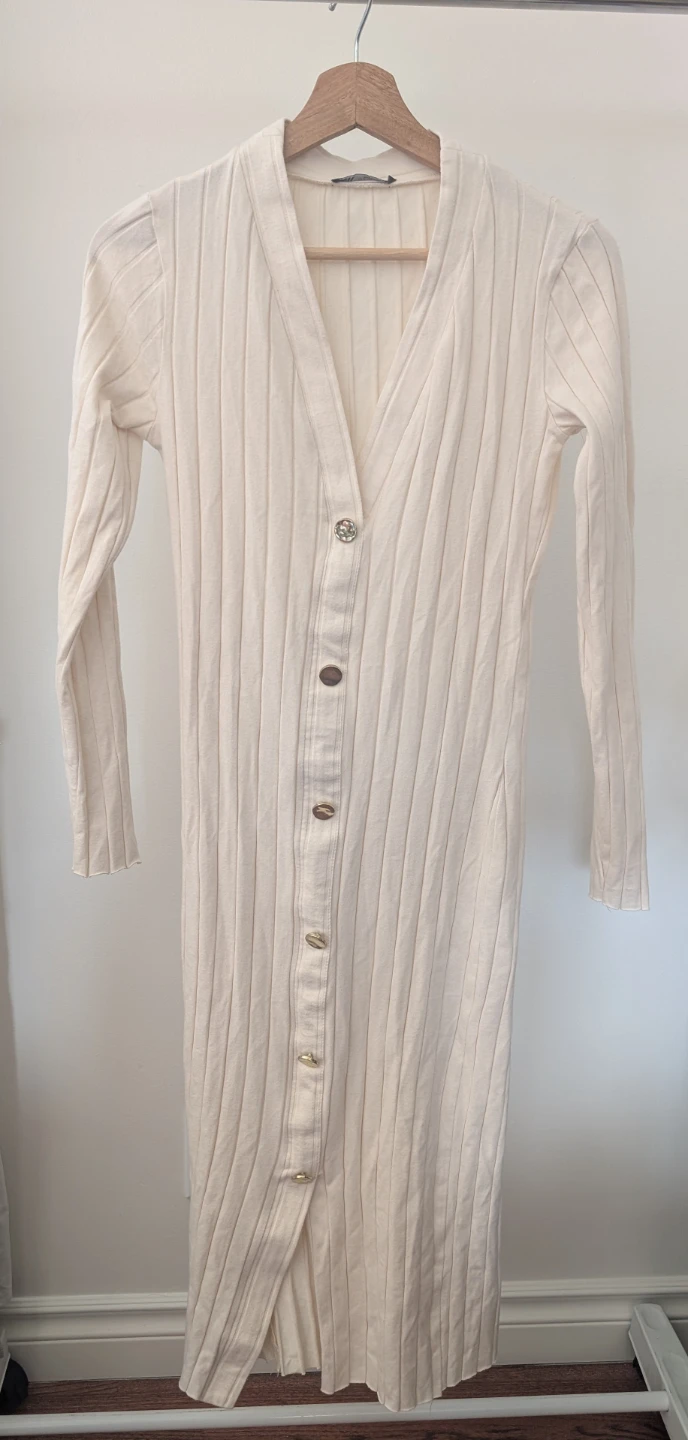 ZARA Ribbed Button-Up Midi Dress Cream - Medium - photo 3