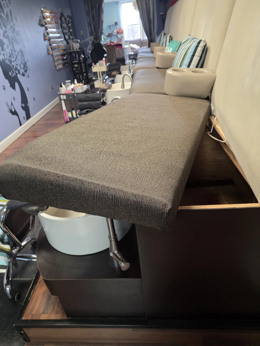 Pedicure Station Bench with Integrated Foot Baths