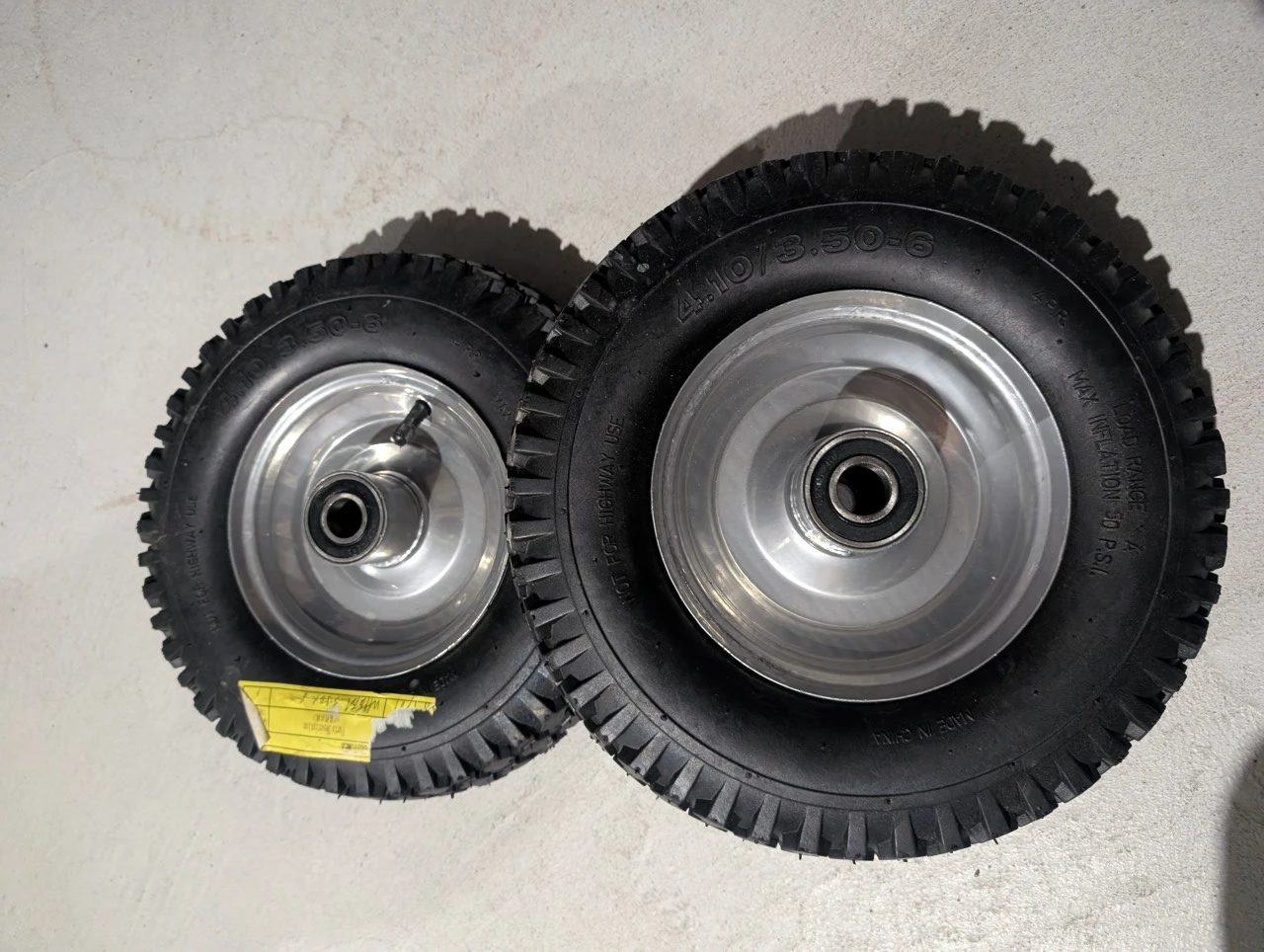 2 x 4.10/3.50-6 Pneumatic Tires with Rims