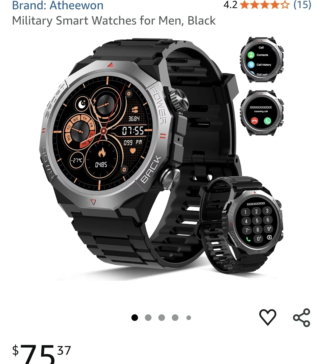 Atheewon Military Smart Watch for Men, Black - photo 5