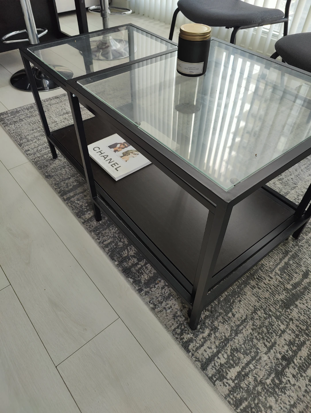 IKEA VITTSJÖ Nested Black Metal Coffee Table with Glass Top
