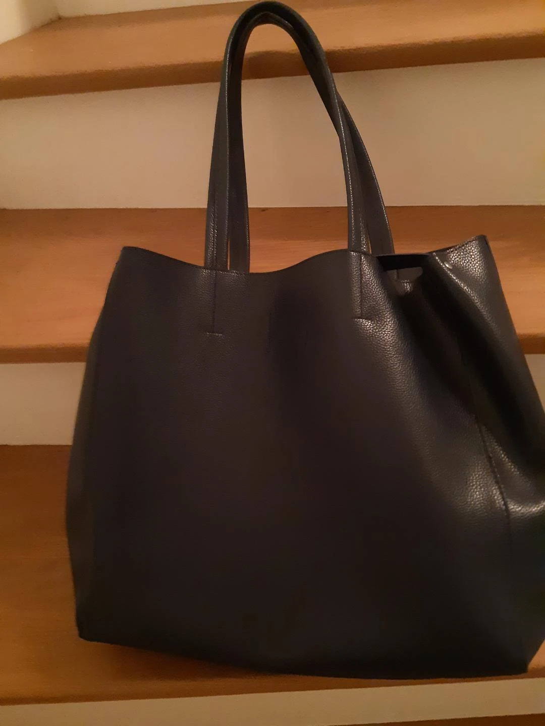 Dark Blue Faux Leather Tote Bag