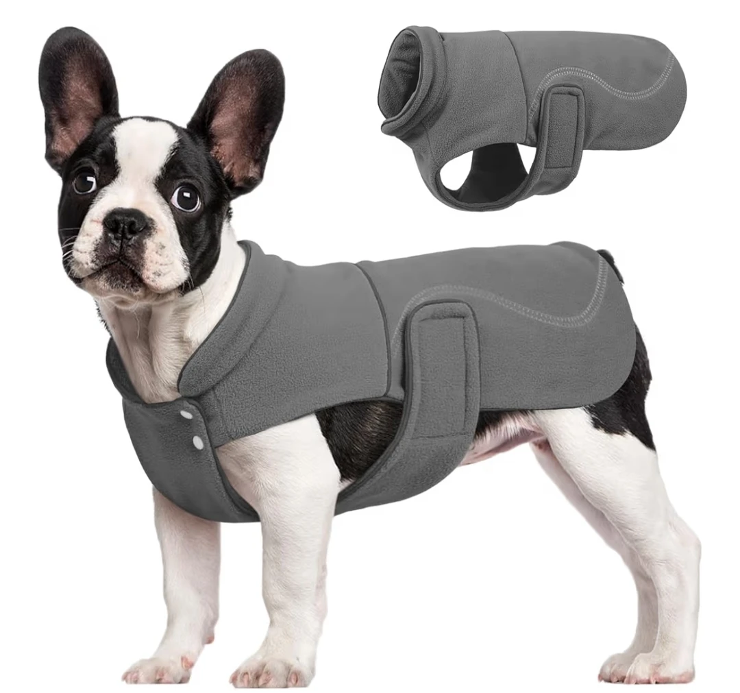 Grey Fleece Dog Coat - Size Small