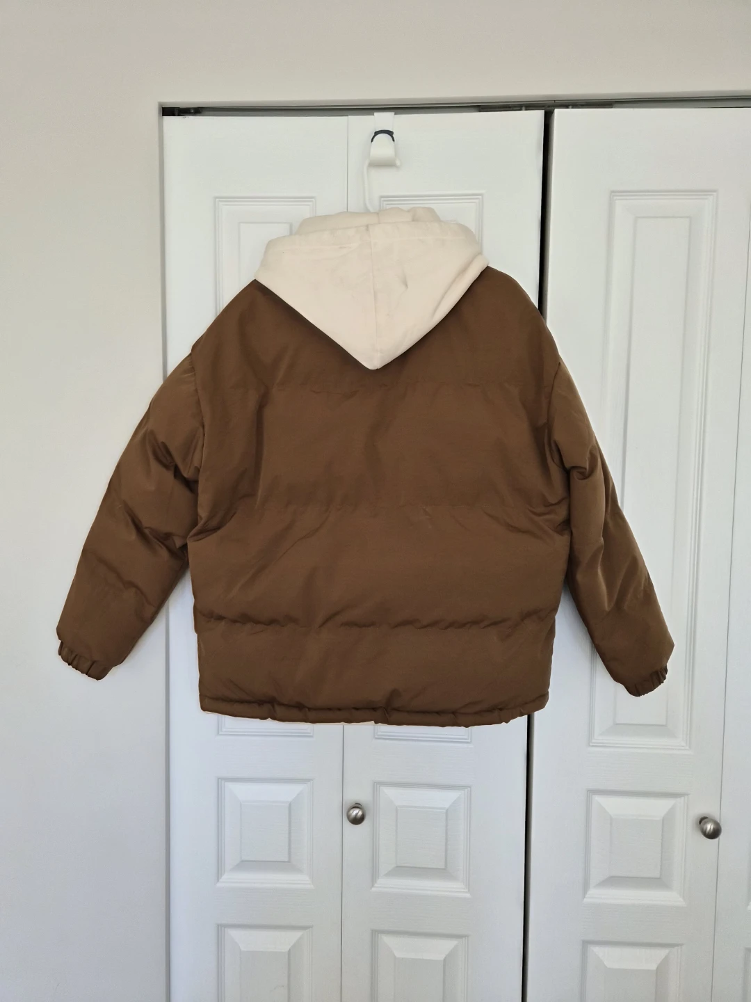 Brown Puffer Jacket with Cream Hood - photo 3