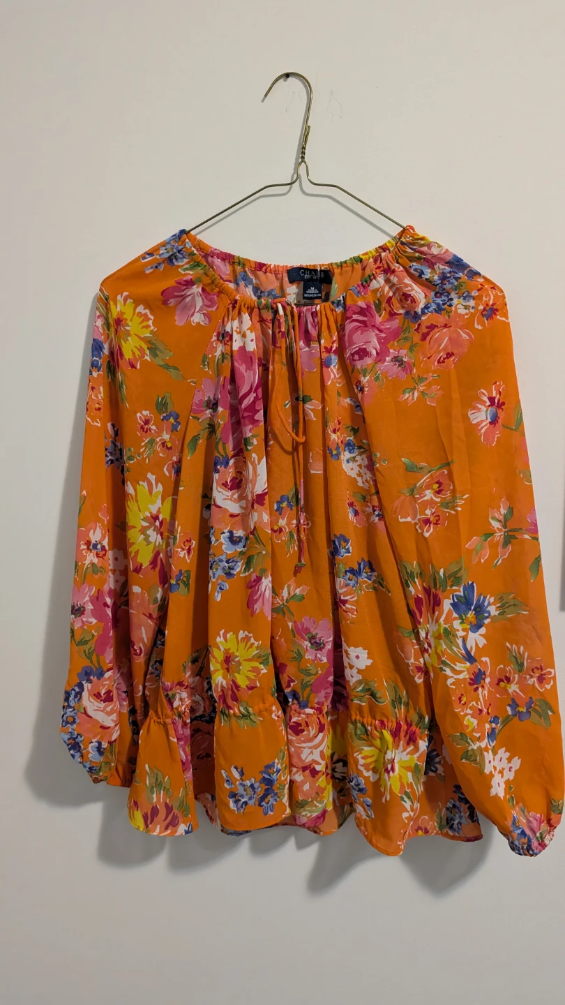 Chaps Orange Floral Print Blouse - Medium