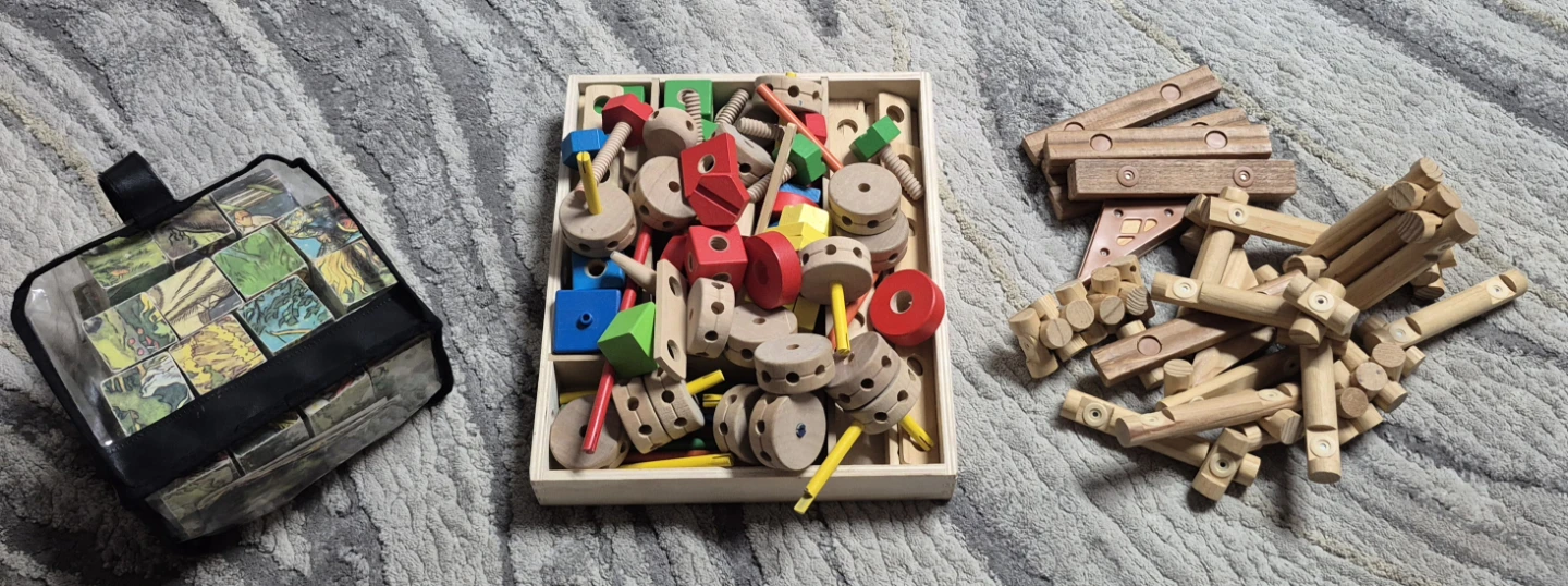 Wooden Building Blocks and Construction Set