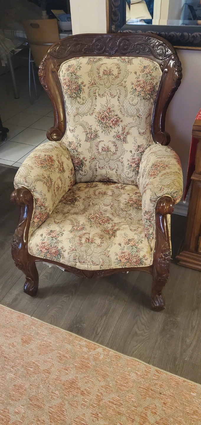Ornate Armchair with Floral Upholstery