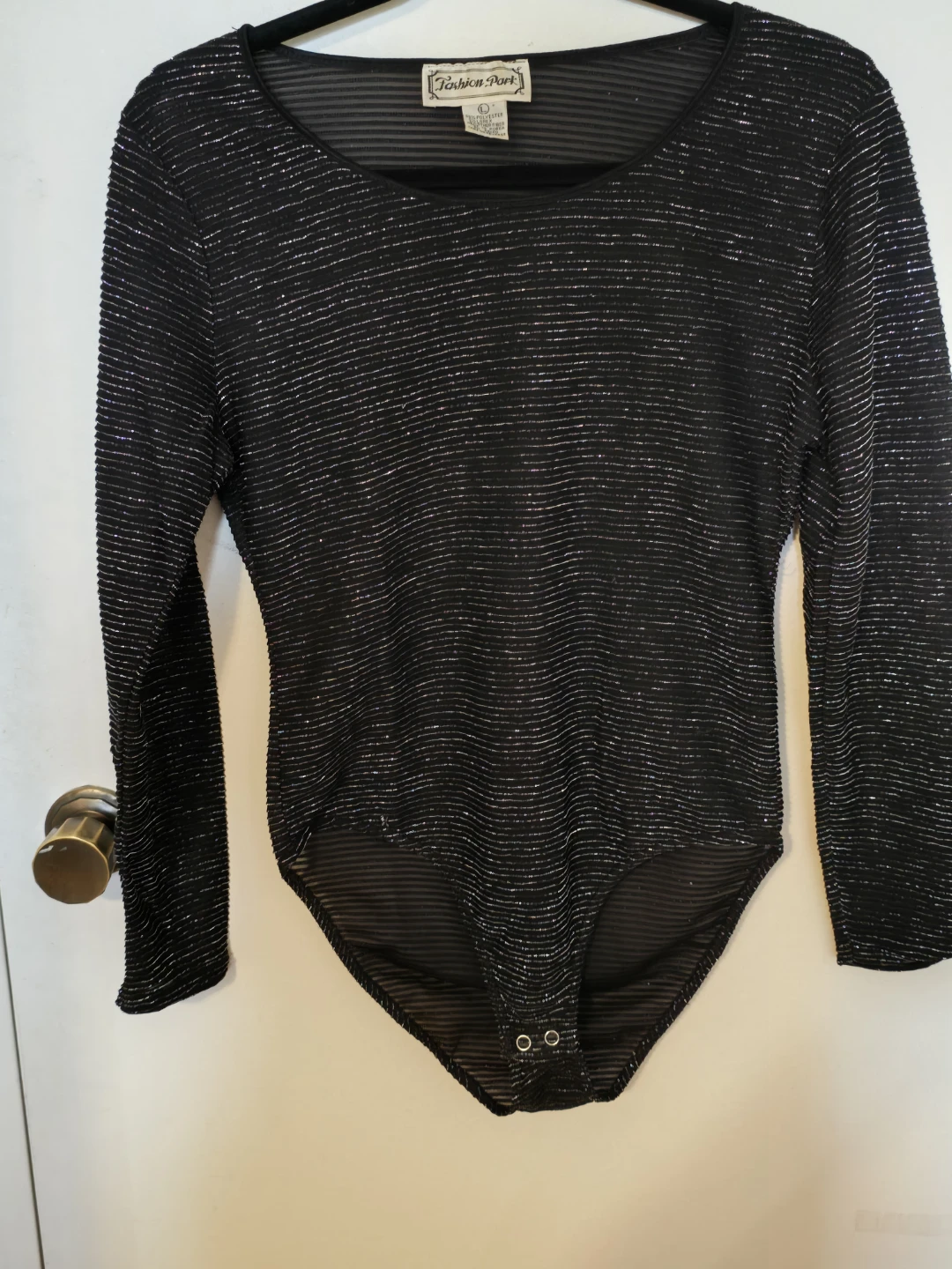 Fashion Park Black Striped Lurex Bodysuit - Size L