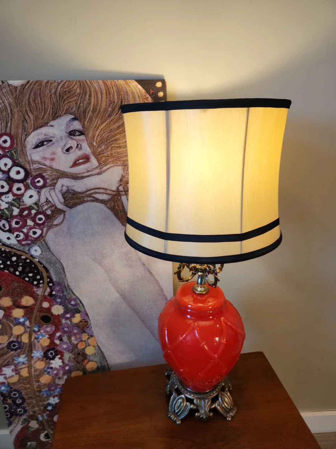 RARE Mid Century reverse painted Glass Lamp, DOPAMINE DECOR - photo 4