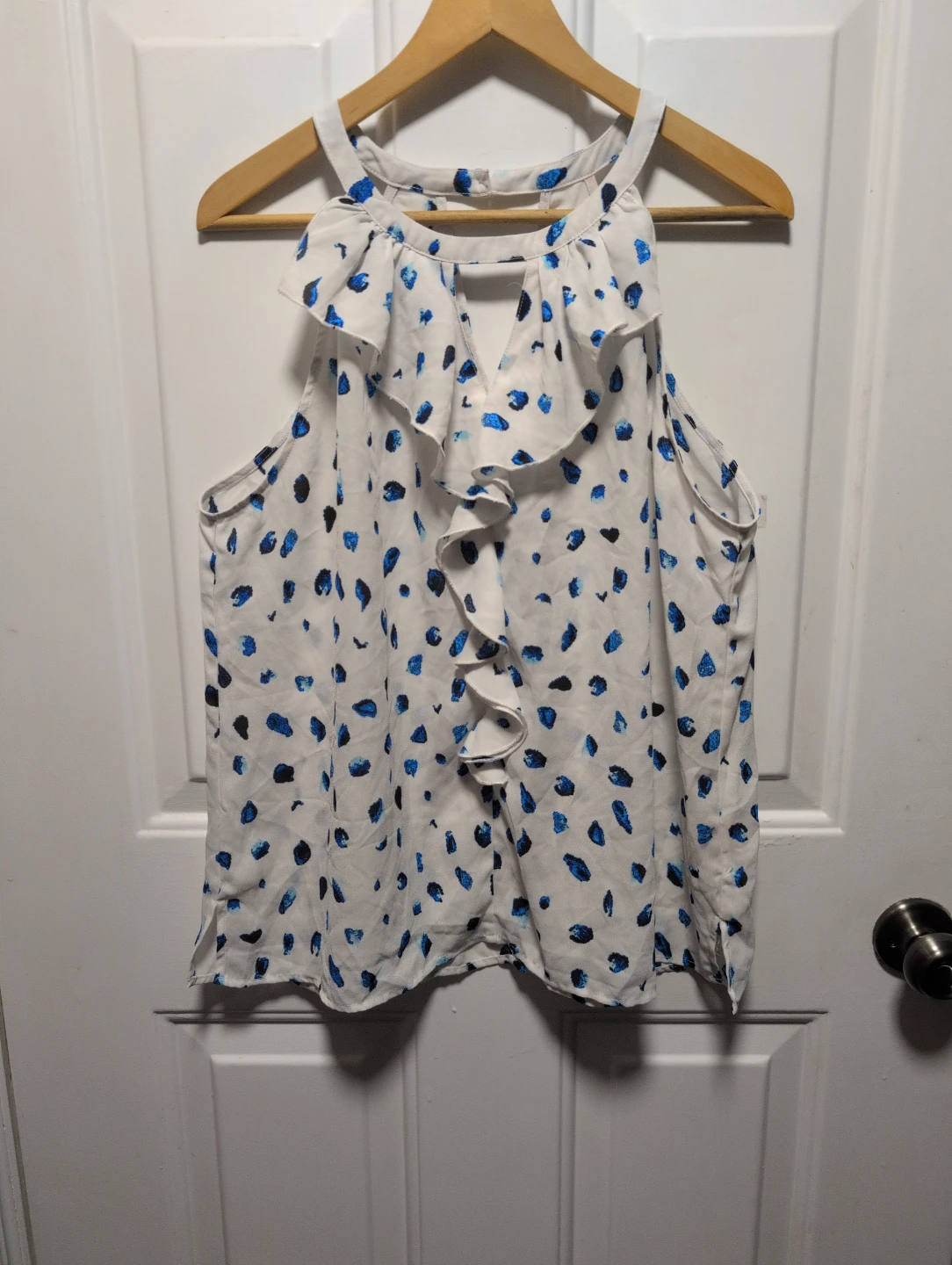 White & Blue Print Halter Top