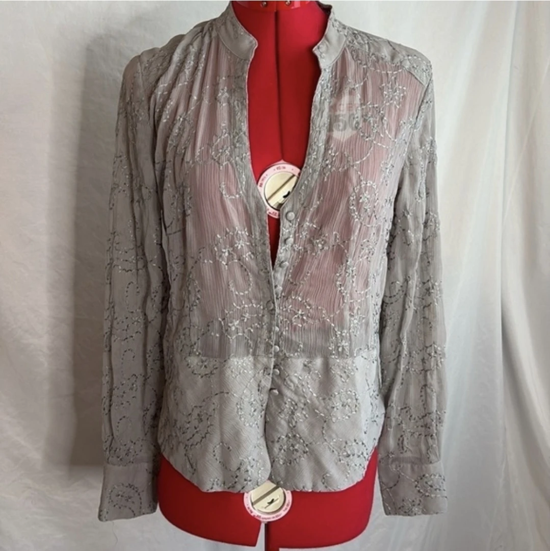 Vintage 90s Style Sheer Floral Embroidered Top