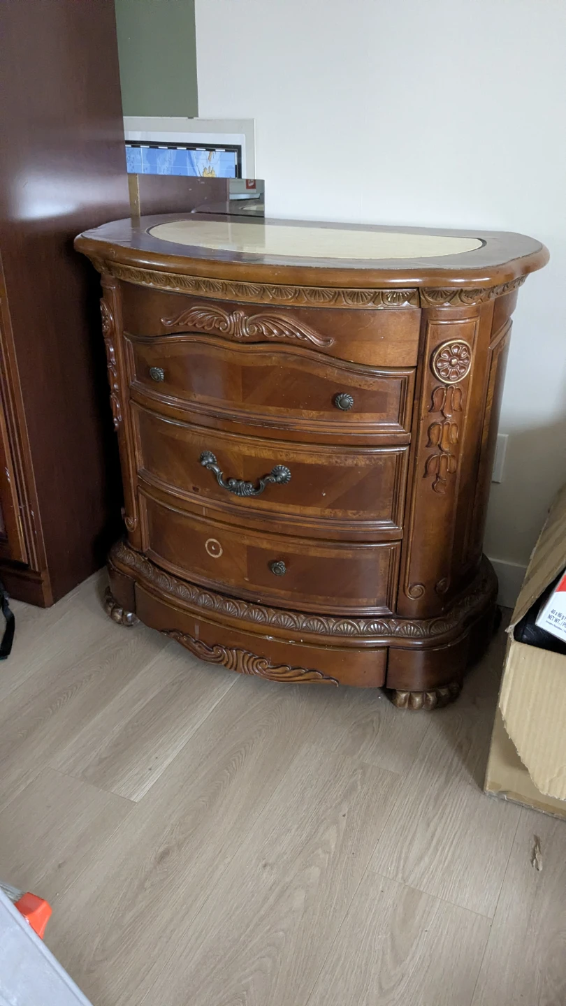 Vintage Cherry Wood hallway accent table with Marble Top