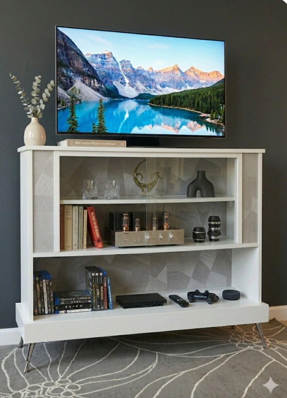 Light Grey Display Cabinet with Sliding Glass Doors - photo 2
