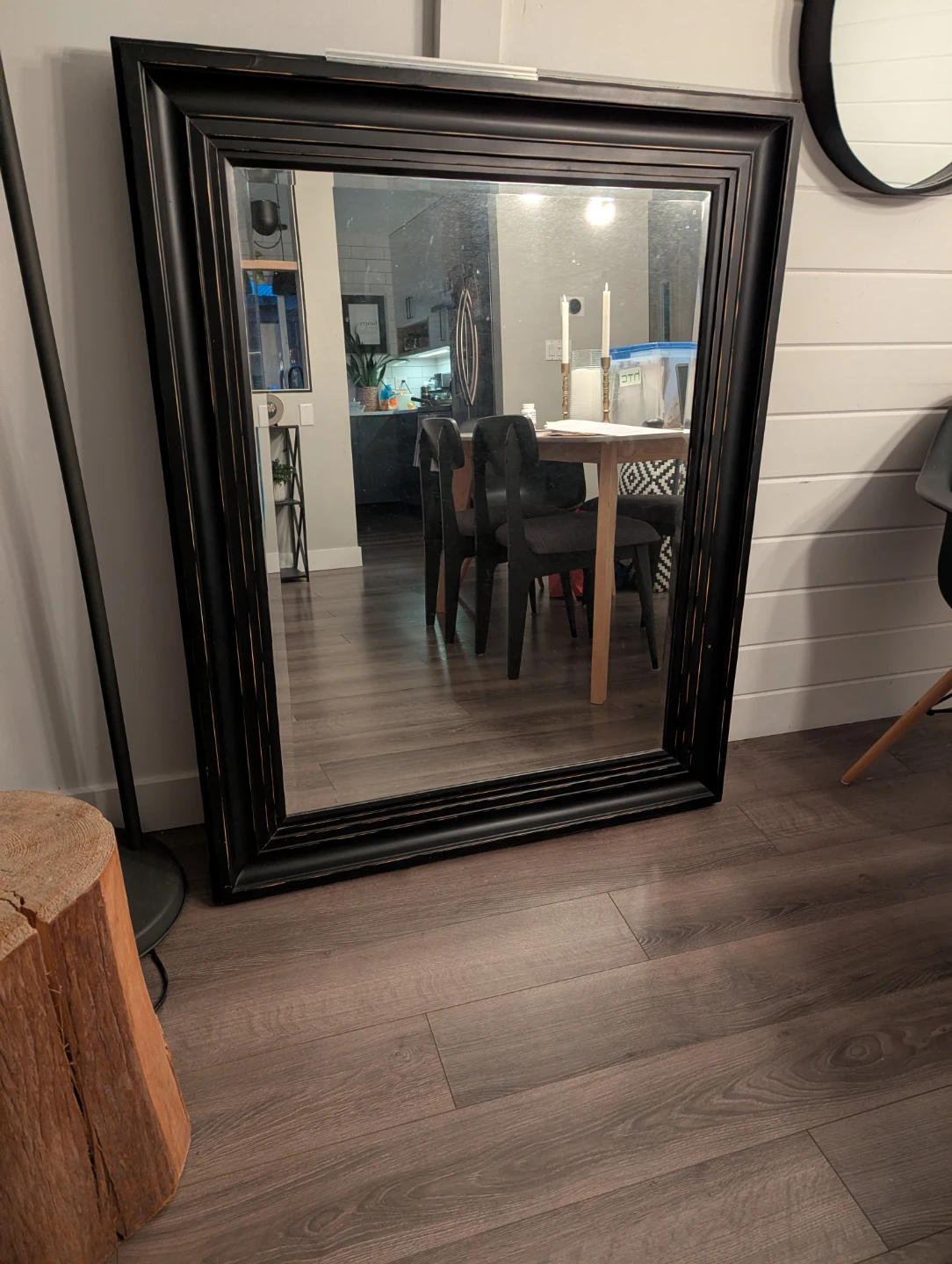 Large Black Distressed Framed Mirror