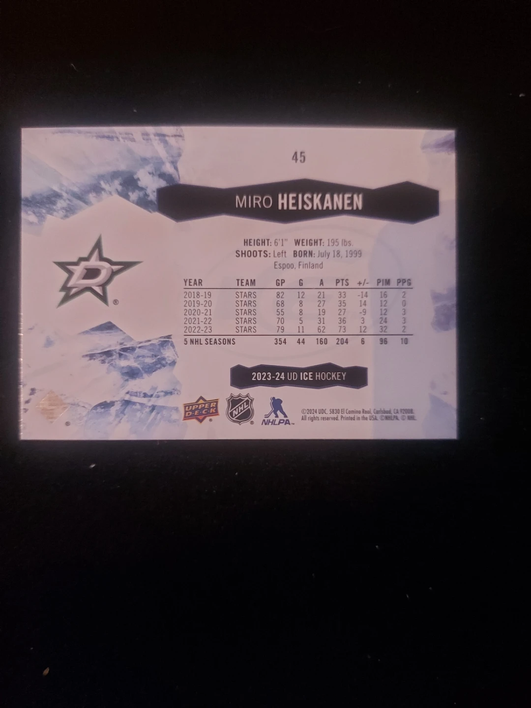 Miro Heiskanen 2023-24 UD Ice Hockey Card - photo 2