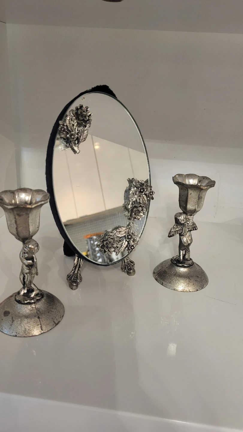 Vintage Cherub Candlestick Holder with a beautiful mirror