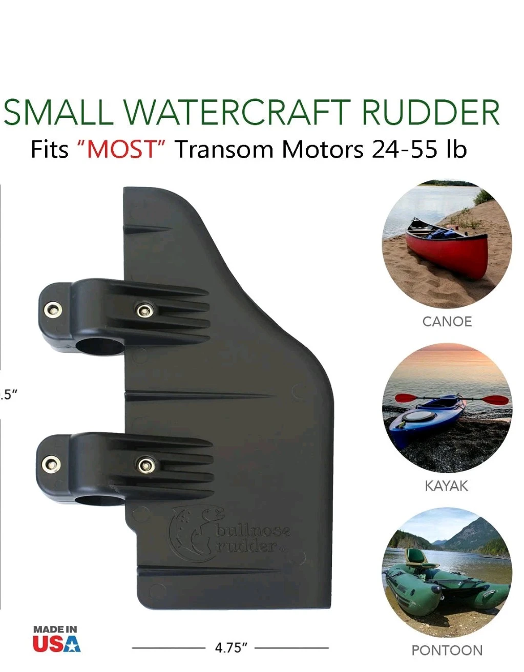 Bullnose Small Watercraft Rudder for Transom Motors