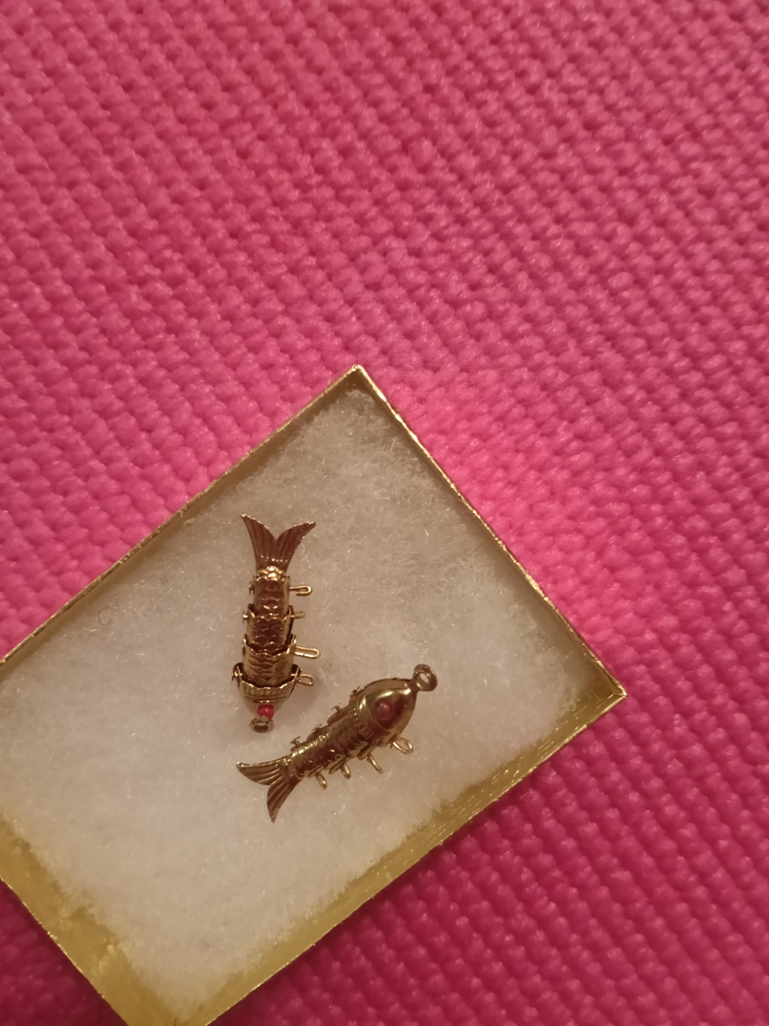 Gold Tone Fish Charms with Red Stone Accents - Set of 2