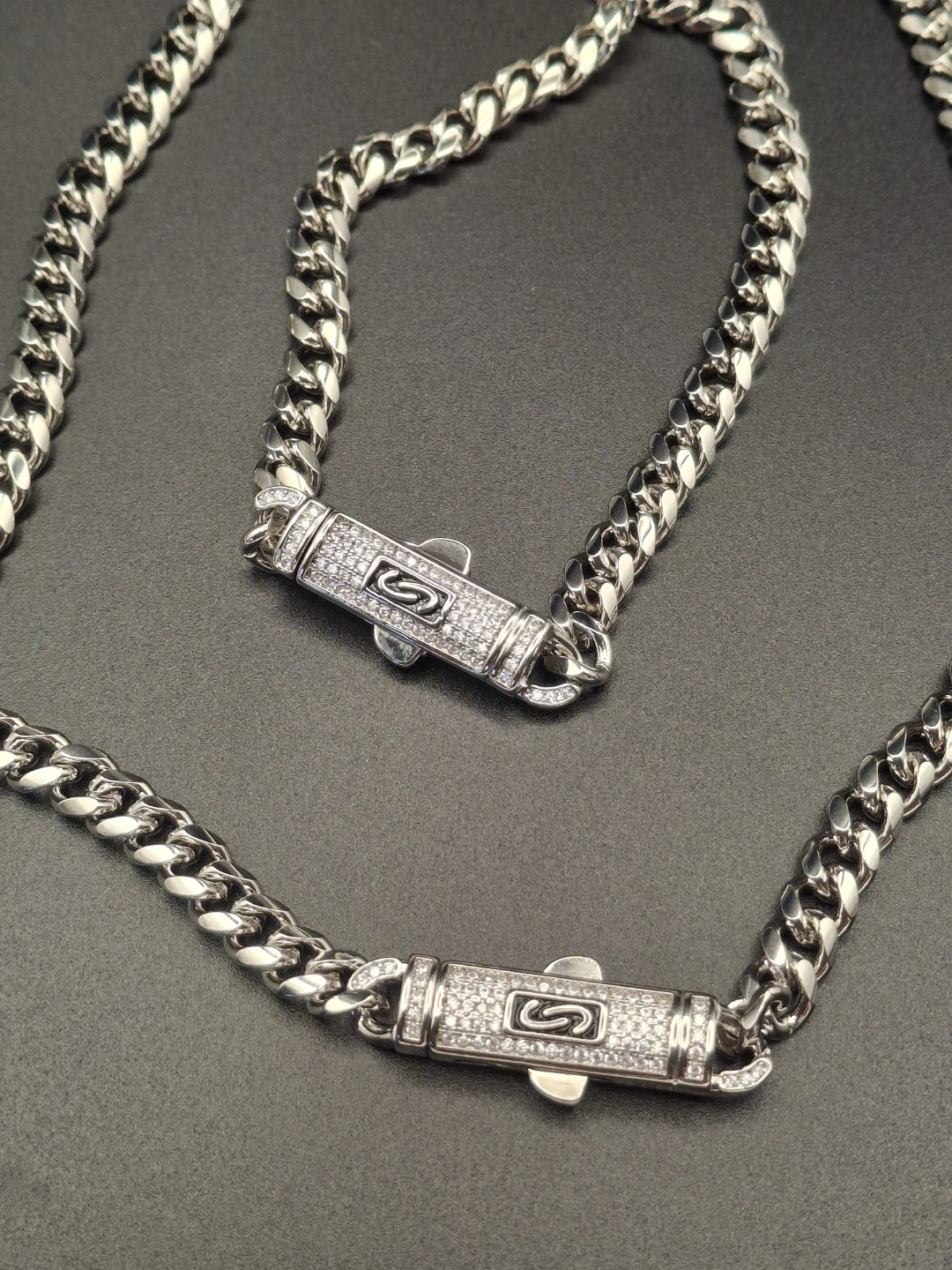 Silver Chain Necklace and Bracelet Set with CZ Clasp - photo 2