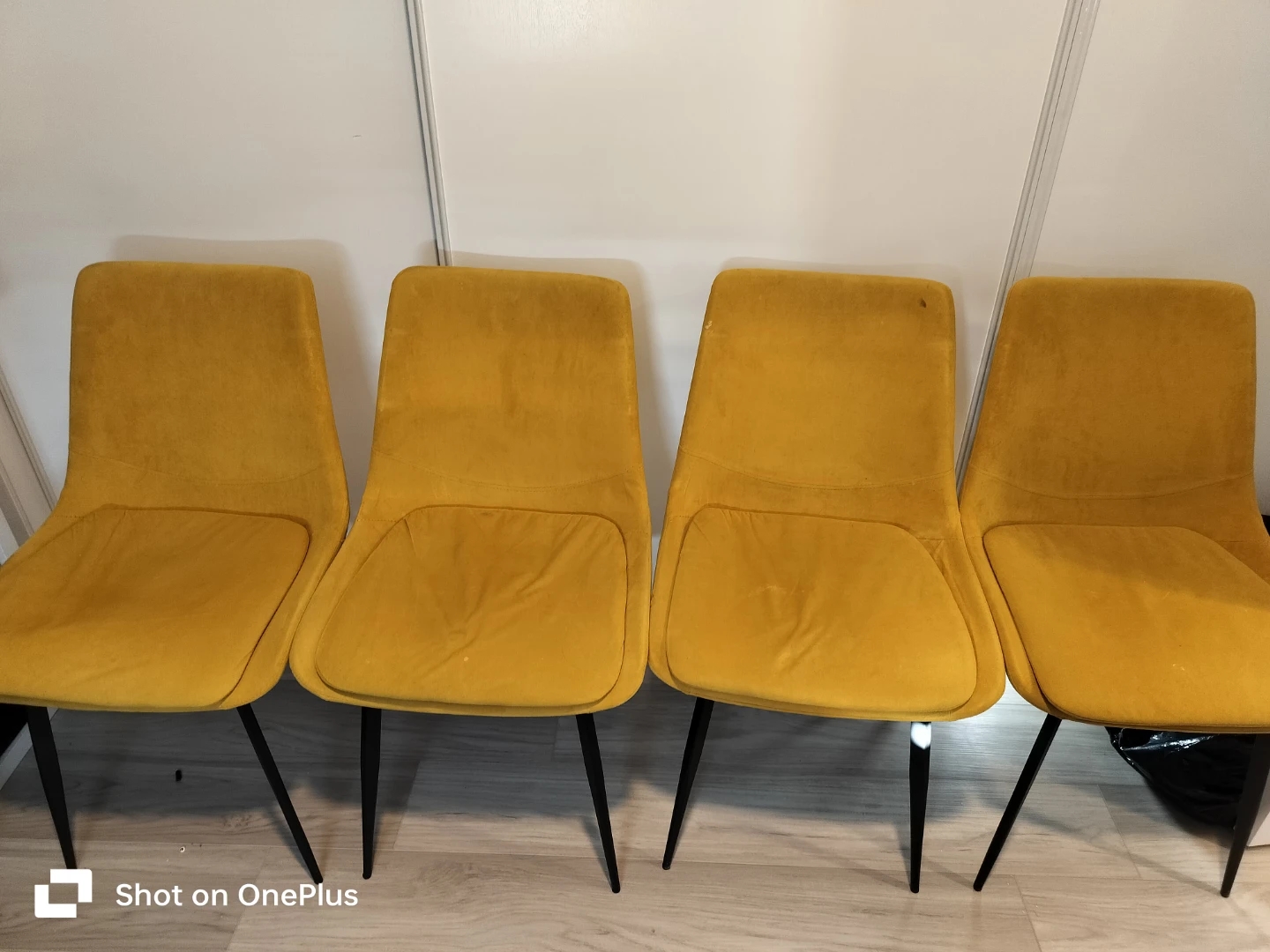 Set of 4 Yellow Velvet Dining Chairs