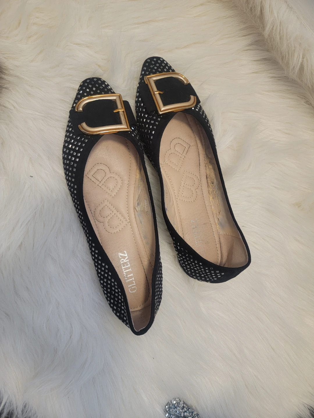 Black Embellished Ballet Flats with Gold Buckle size 40 - photo 2