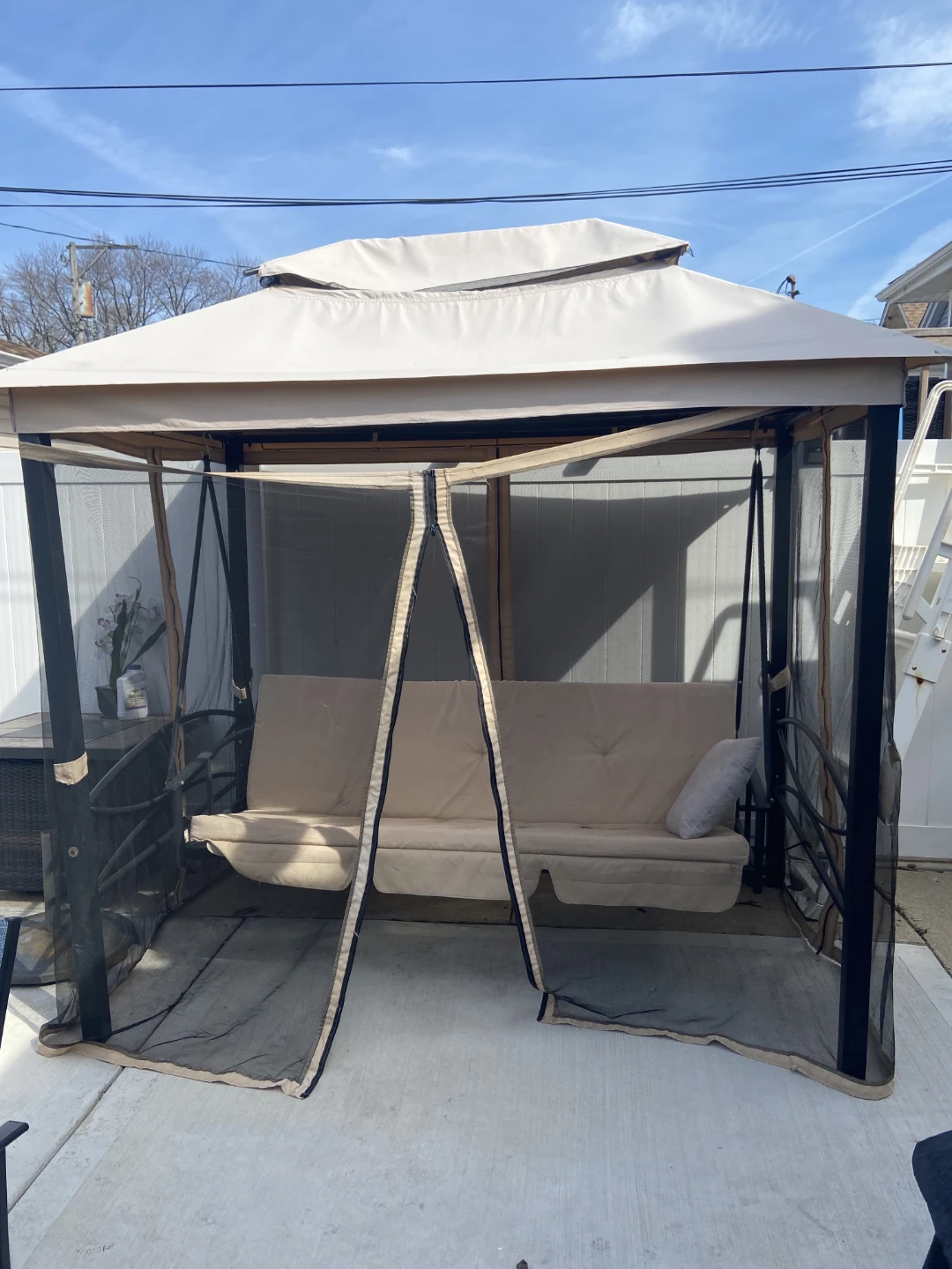 3-Seater Patio Swing with Canopy and Mosquito Netting