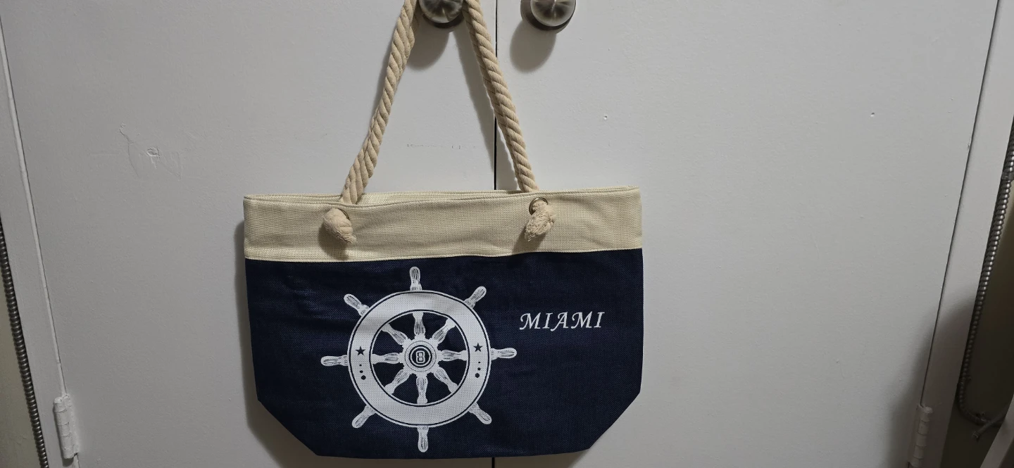Beach Tote Bag - Navy with Steering Wheel Design