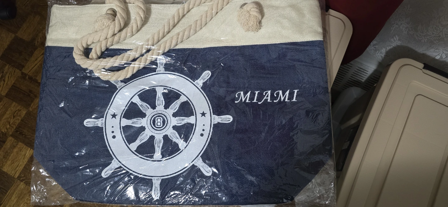 Beach Tote Bag - Navy with Steering Wheel Design - photo 4