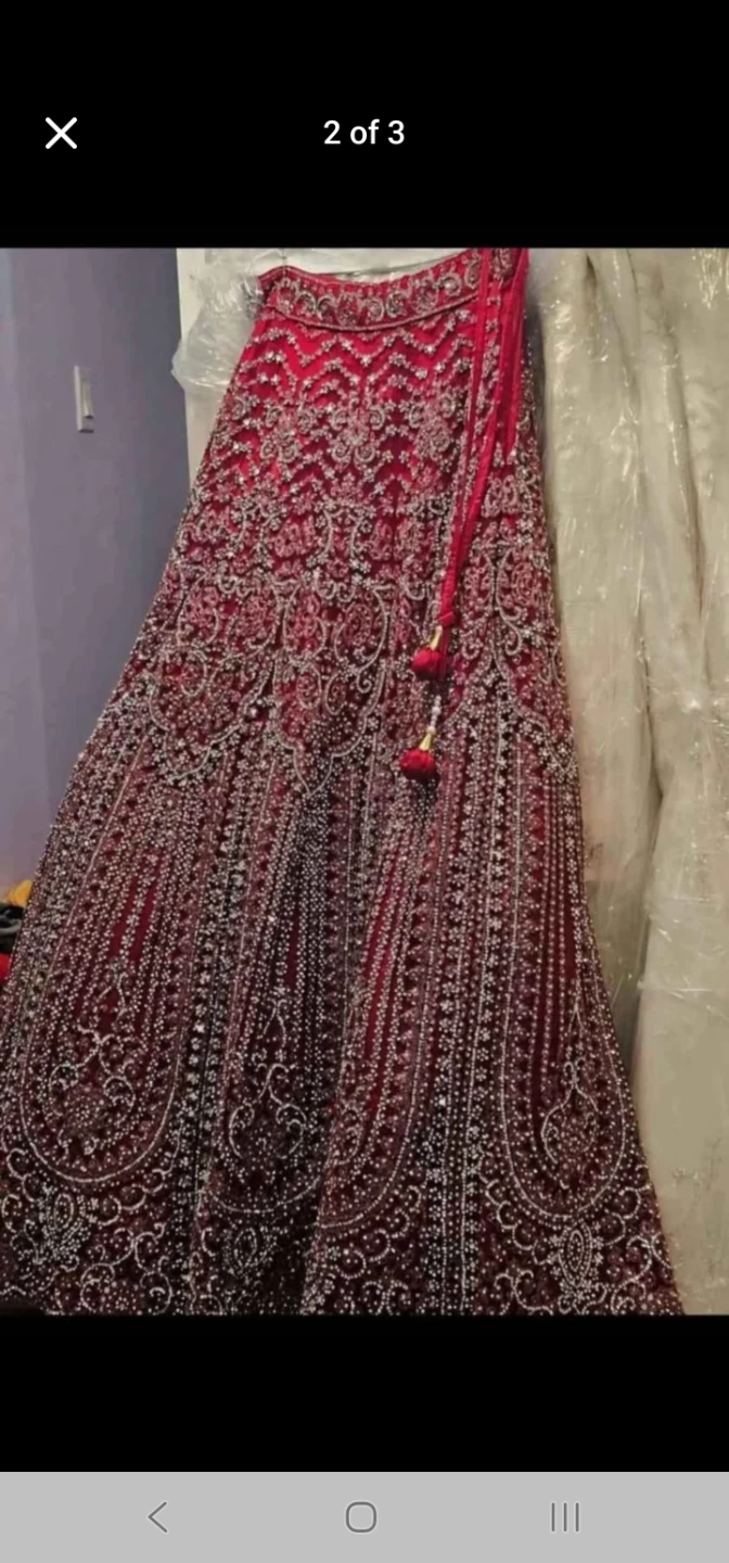 Embellished Red Indian Wedding Outfit - Skirt, Blouse & Dupatta - photo 2