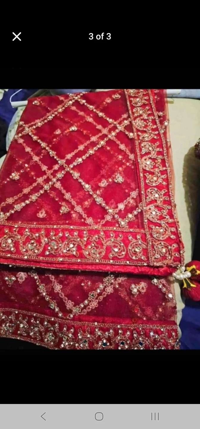 Embellished Red Indian Wedding Outfit - Skirt, Blouse & Dupatta - photo 3