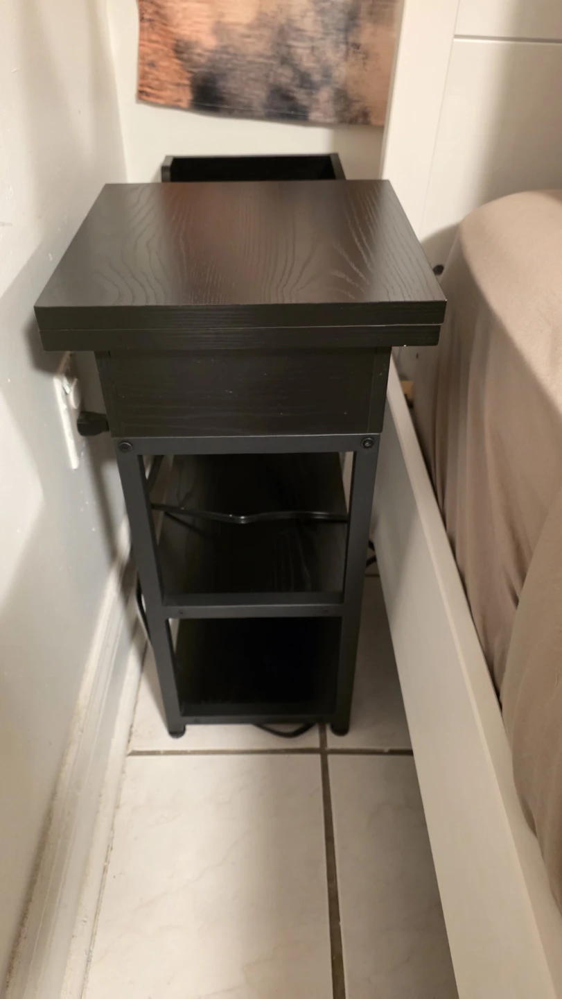 Black Bedside Table with Built-in Outlet and USB