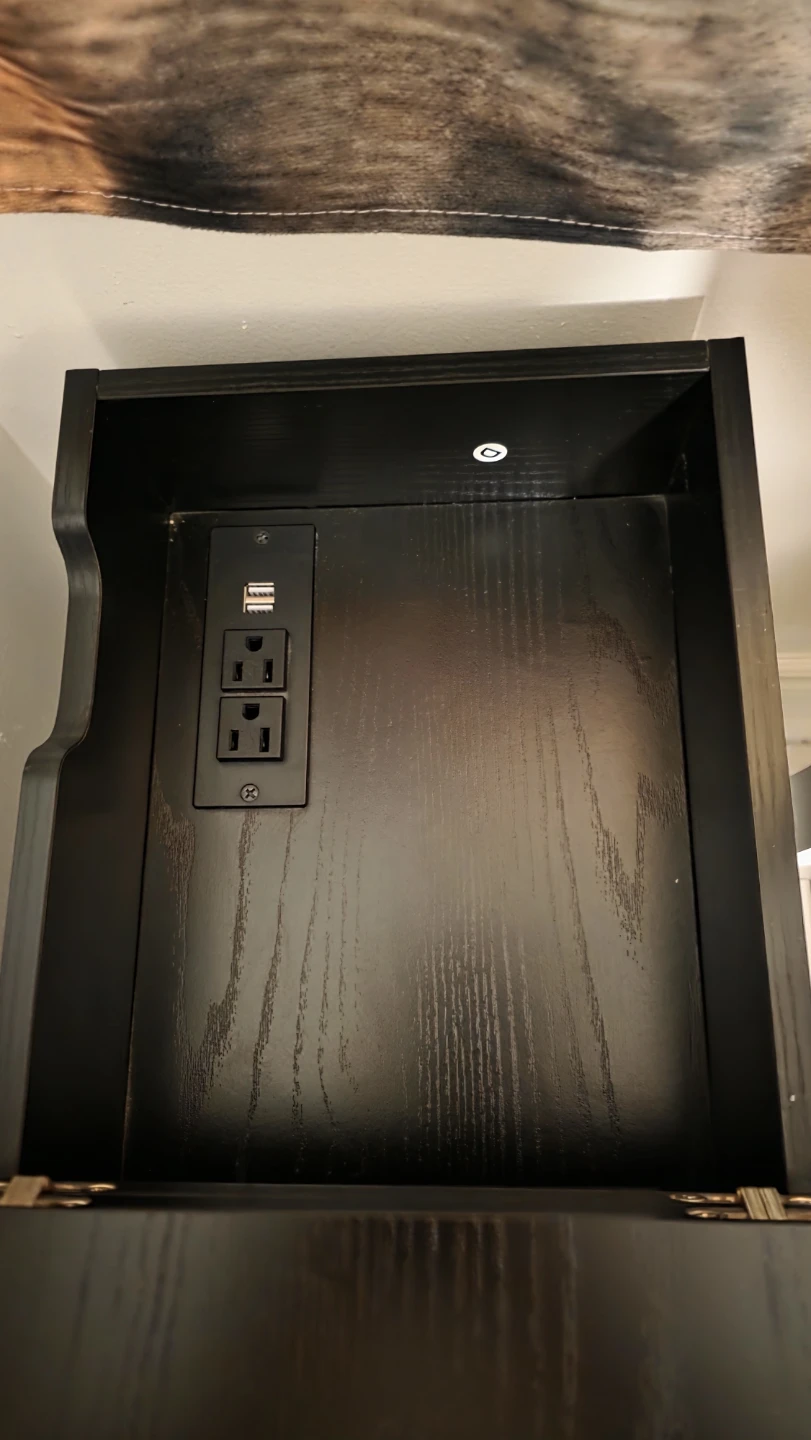Black Bedside Table with Built-in Outlet and USB - photo 2