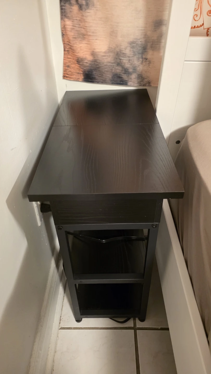 Black Bedside Table with Built-in Outlet and USB - photo 4