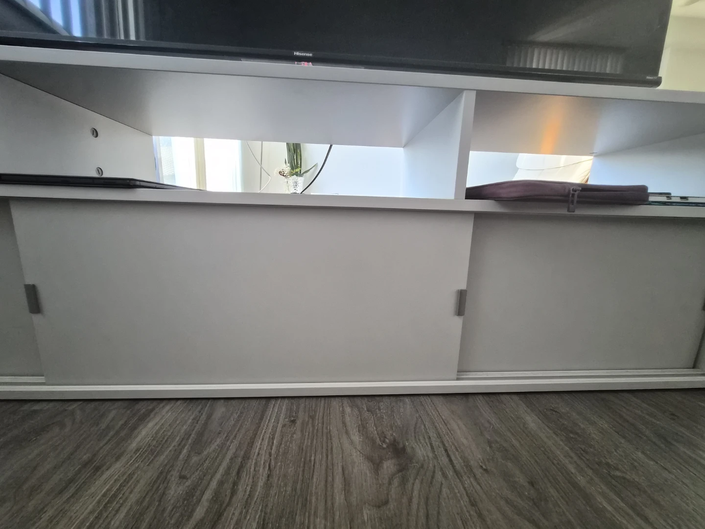 Ikea gray TV Stand with Sliding Doors