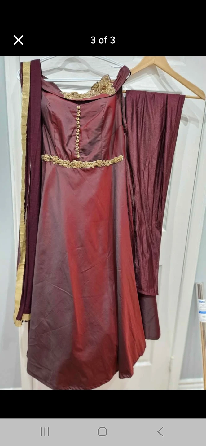 Burgundy Full  Dress with Gold Embellishments
