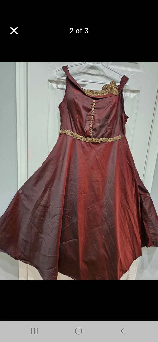 Burgundy Full  Dress with Gold Embellishments - photo 2
