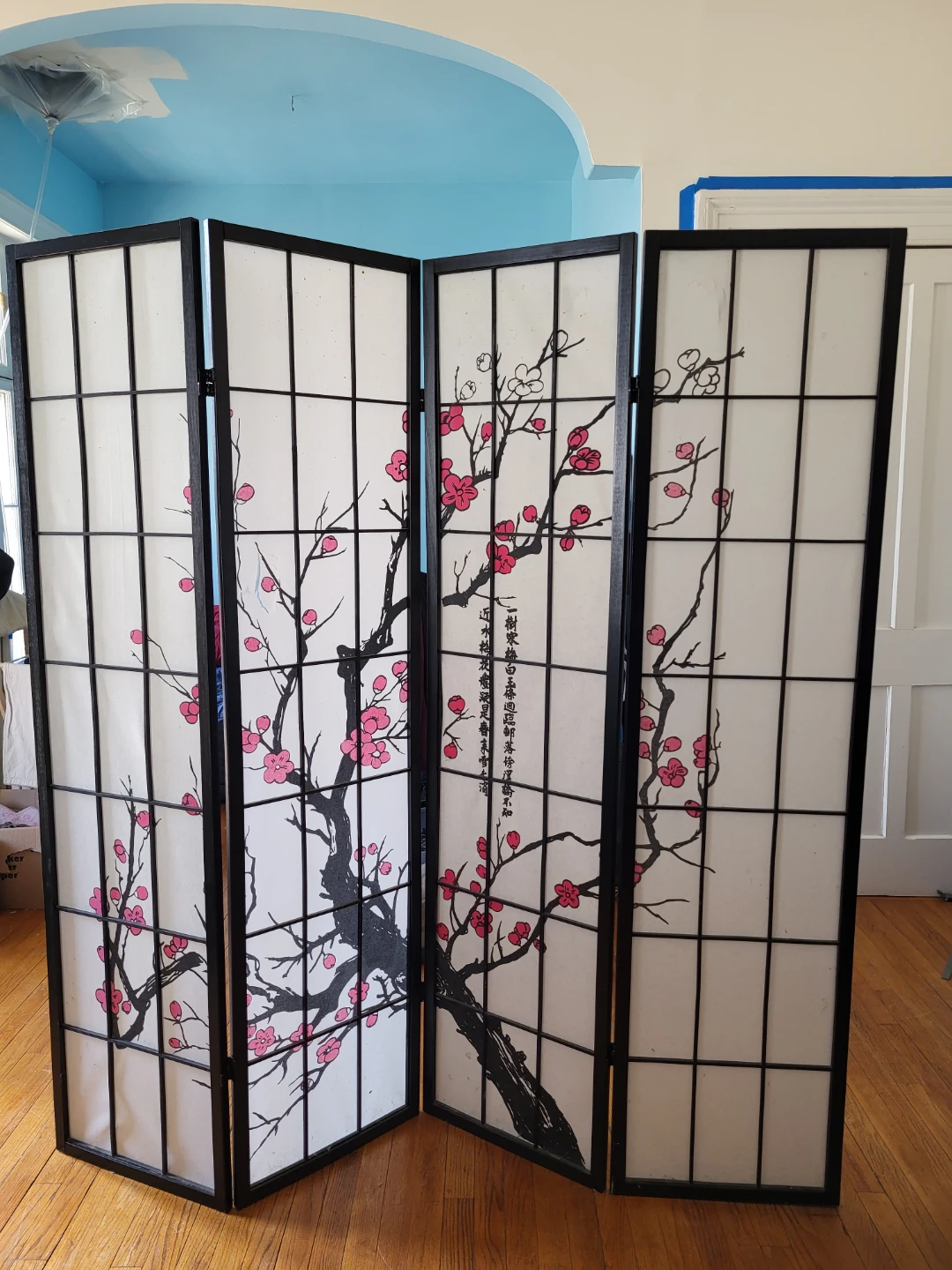 4-Panel Shoji Screen Room Divider - Cherry Blossom Design