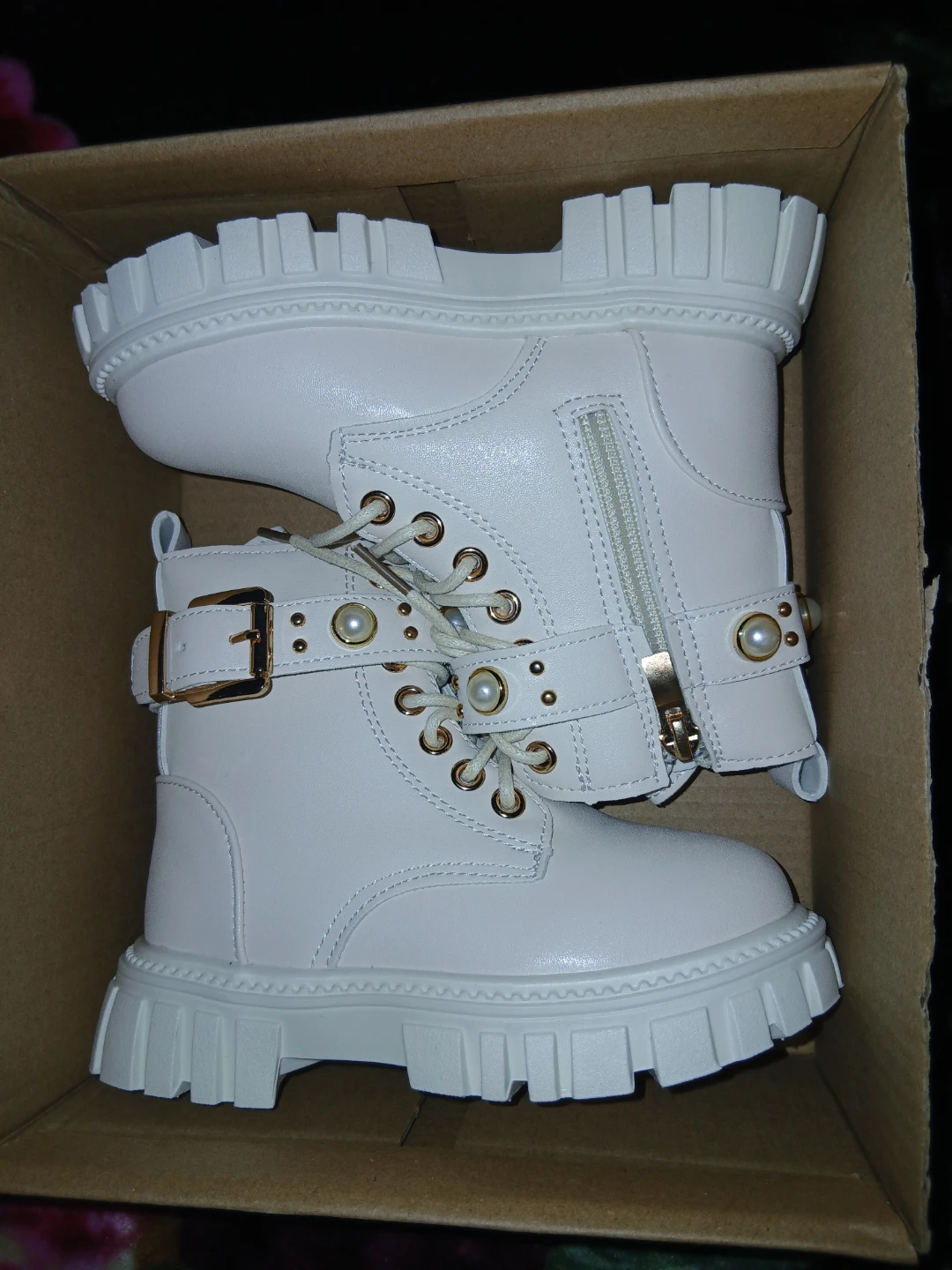 Bottes blanches pour enfants avec lacets et fermeture éclair