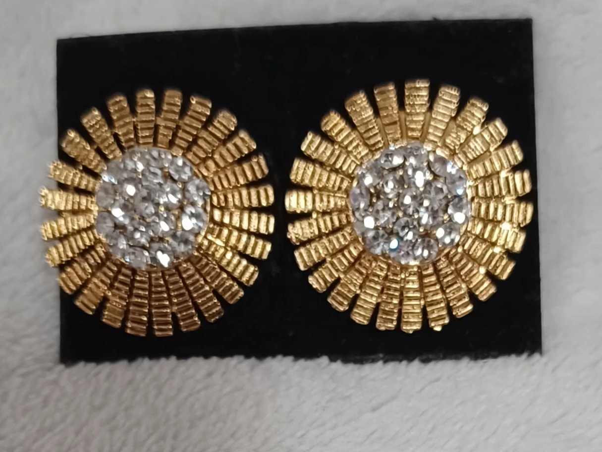 Gold Tone Starburst Crystal Earrings