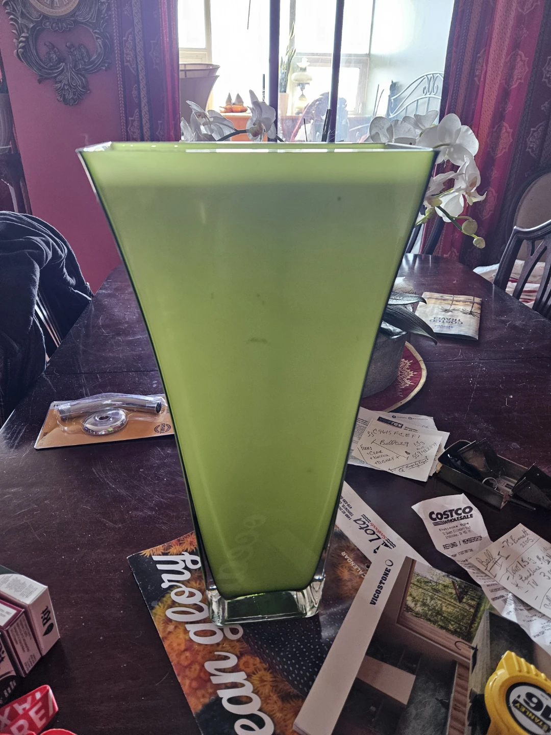 Tall Green Glass Vase-16 inches