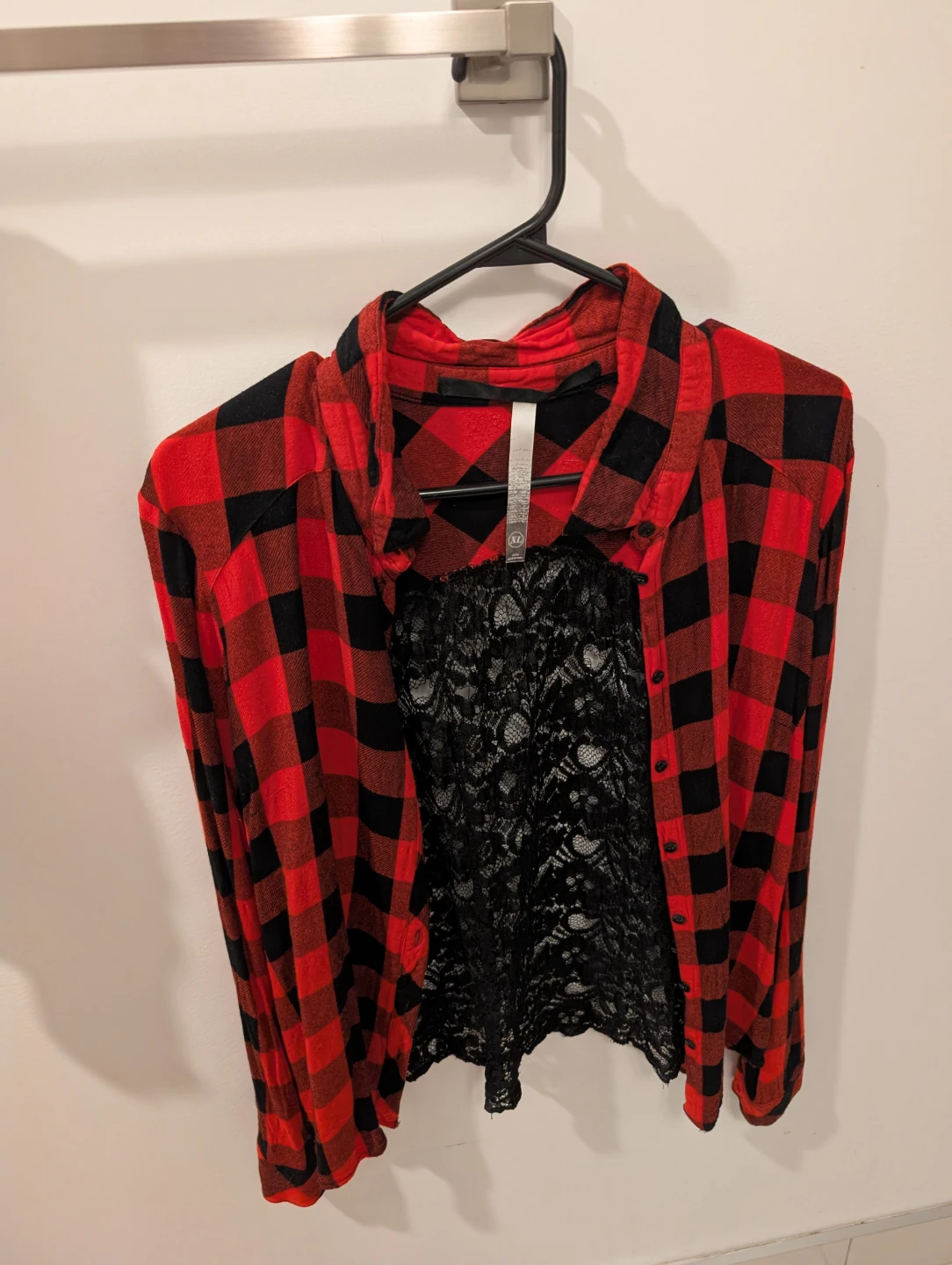 🥕Red and Black Plaid Flannel Shirt with Black Lace Back🥕
