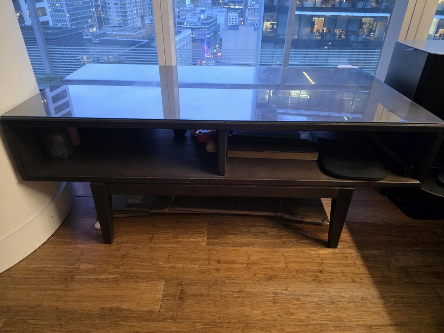 Dark Wood Media Console with Glass Top