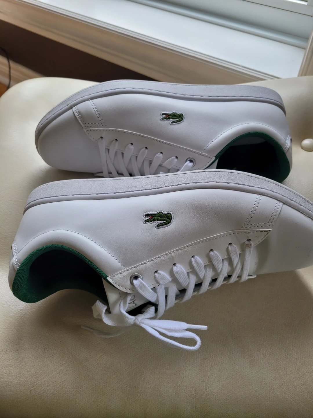 Lacoste White Leather Sneakers with Green Trim - photo 4