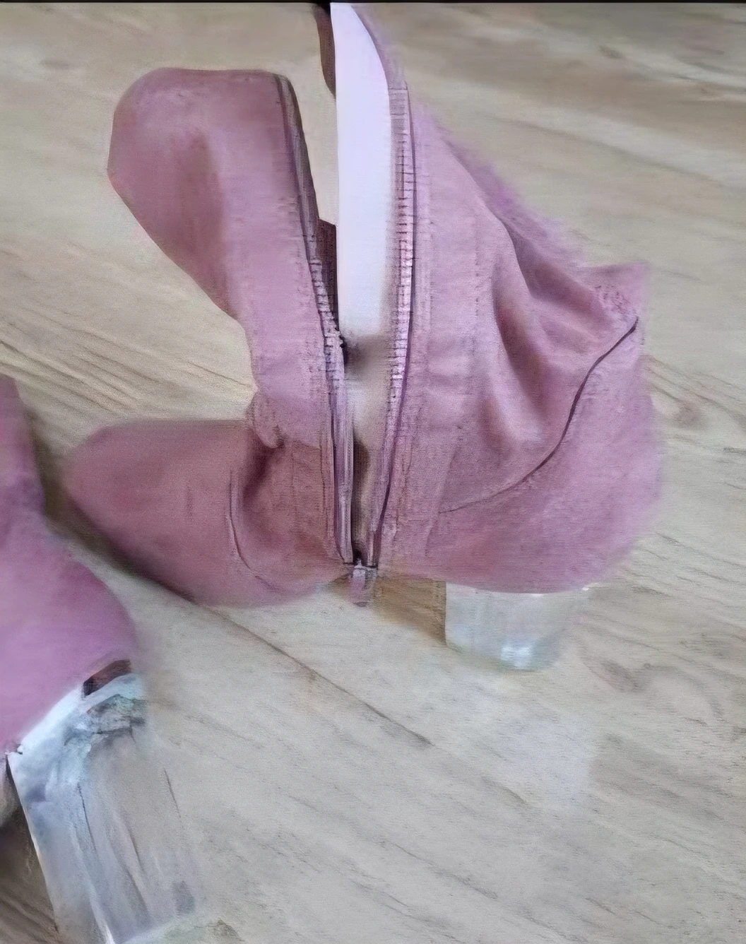 Pink Suede-like Ankle Boots with Clear Block Heels
