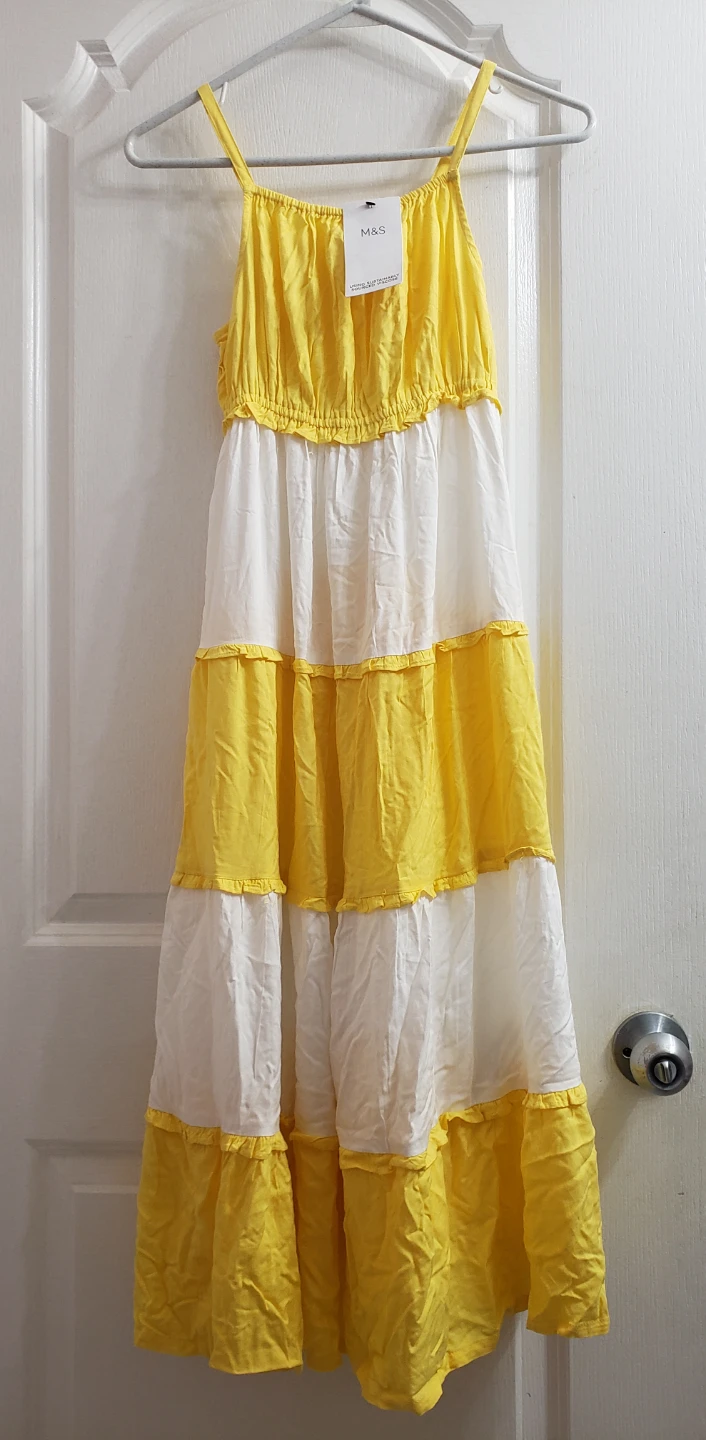 Brandnew M&S Yellow and White Tiered Maxi Dress - 9-10 yrs